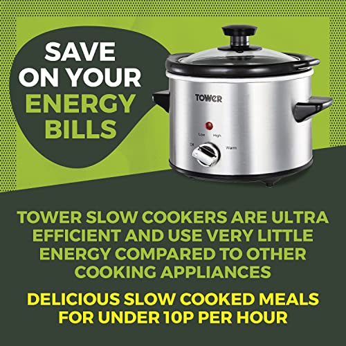 Tower Infinity Compact Slow Cooker with Keep Warm Function, 1.5L, 120W, Stainless Steel, T16020 - Image 3
