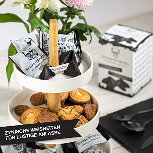 Stinkstiefel 10 schwarze Glückskekse - Made in Germany - Schwarzer Humor mit fiesen Sprüchen - Mitbringsel - Geburtstag – Silvester Geschenke klein