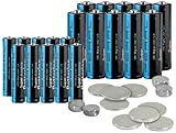 10x AA Mignon Super Alkaline Batterien 1,5 V / 2.800 mAh • 2x CR2016 Lithium-Knopfzellen 3 V • Frei von Quecksilber und Cadmium