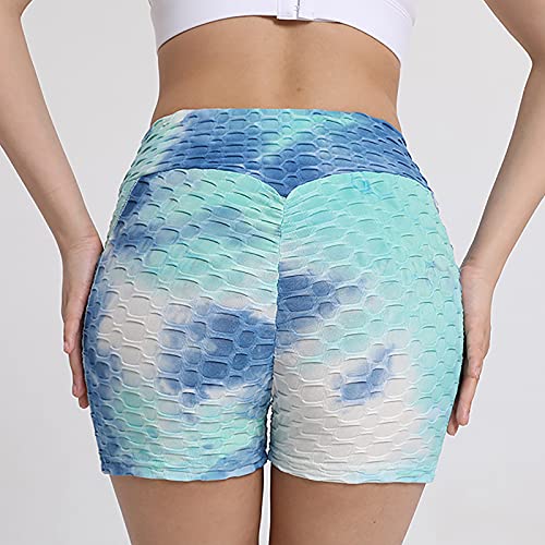 Aobny Butt Lifting Biker Shorts Tie Dye Print Textured Anti-Cellulite Fitness Yoga Shorts Honeycomb Scrunch Gym Booty Shorts #TOP3