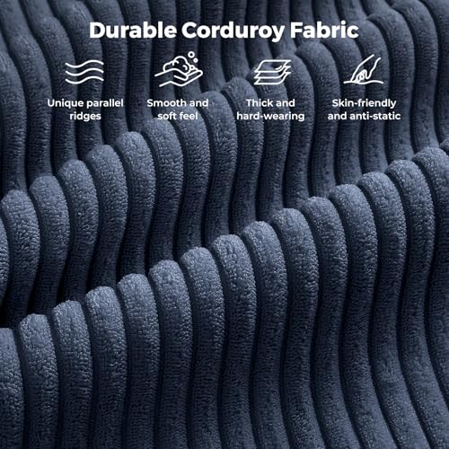 Image of Vesgantti 97 inch Modular Sectional Sofa Dark Blue, U-Shaped Couch with Movable Ottoman, Comfy Corduroy Couch with Spring Cushion, Modular Sofa with Deep Seat for Living Room, Bedroom and Apartment