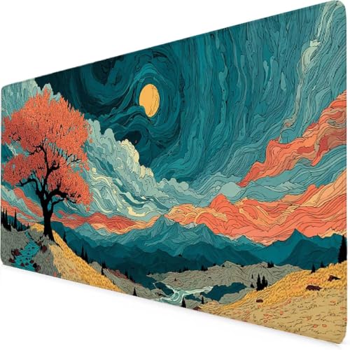 Grand tapis de souris arbre et montagne enneigée XXL idéal pour sublimer votre bureau à la maison