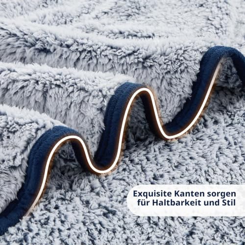 EMME Kuscheldecke Sherpa Decke 150x200 Dicke Warm Flauschig Navy Sofadecke – Ansicht 5