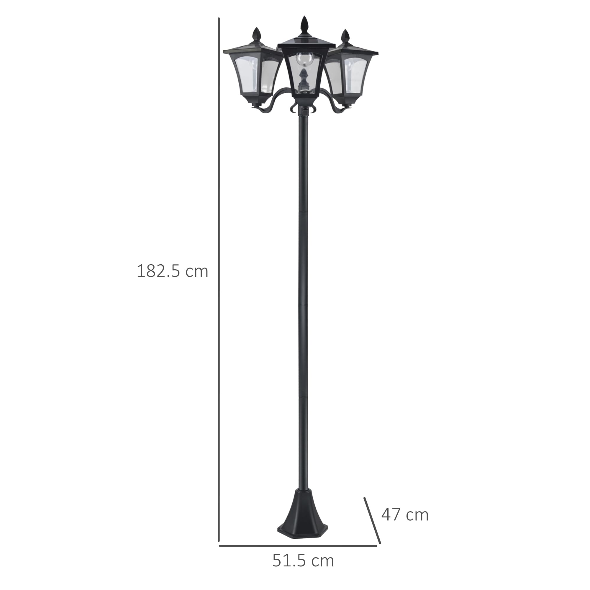 Outsunny Lampada da Giardino Solare 3 LED Lampada da Terra Esterno Classico IP44 51.5×47×182.5cm