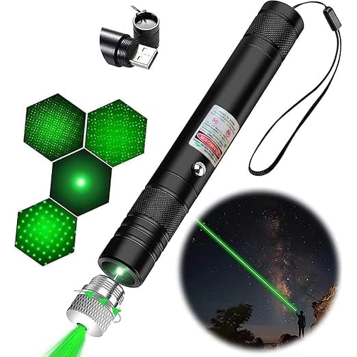 Green Laser Light USB Rechargeable Green Laser Pointer, 2000 Metres Laser Pointer High Power Pen, Cat Laser Toy, Long Range Green Laser Pointer for Presentations, Stargazing, Hiking (Green Light)