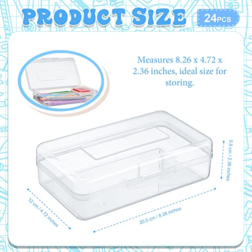Image of Patelai 24 Pack Pencil Box for Kids 8.3x4.7x2.4 Plastic Clear Pencil Case Bulk Crayon Boxes with Snap Tight Lids for Classroom School Students(Transparent)