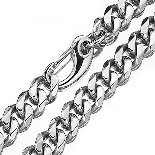 Mens Silver Tone Stainless Steel Hip Hop Miami Chain Curb Cuban Link Rapper Necklace With Tail4