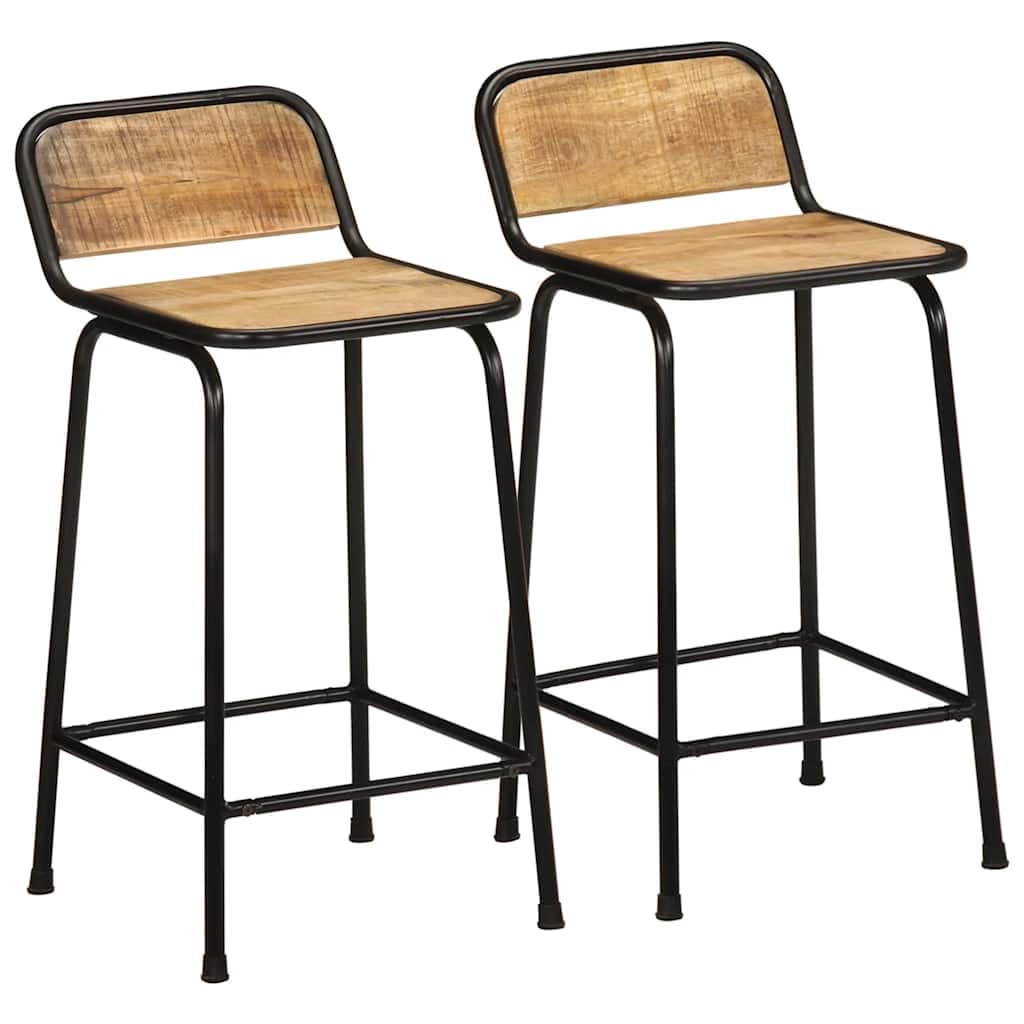 Tabourets de bar en bois de manguier brut et métal style minimaliste
