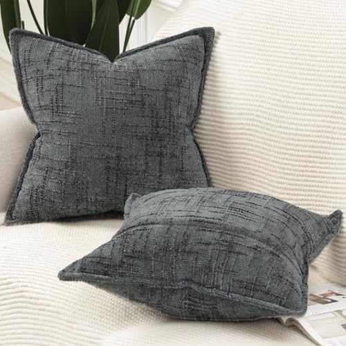 Madizz Decorative Chenille Cushion Covers 45x45 cm Dark Grey Pack of 2 Throw Pillows for Couch Sofa Boho Accent Pillow Cases for Bed Cushion for Bedroom Living Room Modern Home Decor - Cosy Home Interiors Madizz Decorative Chenille Cushion Covers 45x45 cm Dark Grey Pack of 2 Throw Pillows for Couch Sofa Boho Accent Pillow Cases for Bed Cushion for Bedroom Living Room Modern Home Decor - Image 2