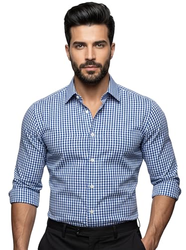 Image of Amazon Brand - INKAST Men's Cotton Checks Formal Shirt | Full Sleeve | Regular Fit | Comfortable Professional Checkered Shirts for Men