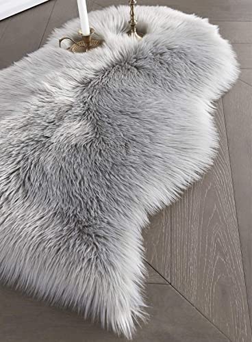 JXLOULAN Fluffy Faux Sheepskin Rug Grey 60x90 cm- Hypoallergenic Non-Shedding Area Rug for Living Room/Bedroom/Kids Room - Image 3