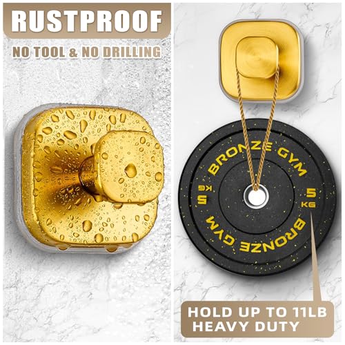Image of Suction Cup Hooks for Shower - Resuable Bathroom Hooks for Towels, Robes & Loofah - No-Drill Mounting on Kitchen,Walls,Metal,Glass,Mirrors,Tile & Smooth Non-Porous Surfaces (2, Brushed Gold)