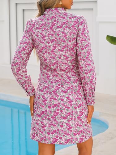 Image of EZAPINE Women Spring Dress 2026 Womens Summer Mini Dresses Floral Puff Sleeve Zipper A line Dress for Women with Pockets