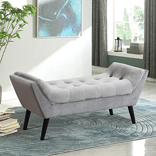 Apeaka Velvet Upholstered Tufted Ottoman Bench Bed Bench Modern Accent Bench For Entryway Bedroom Living Room Gray With Wood Legs #TOP7