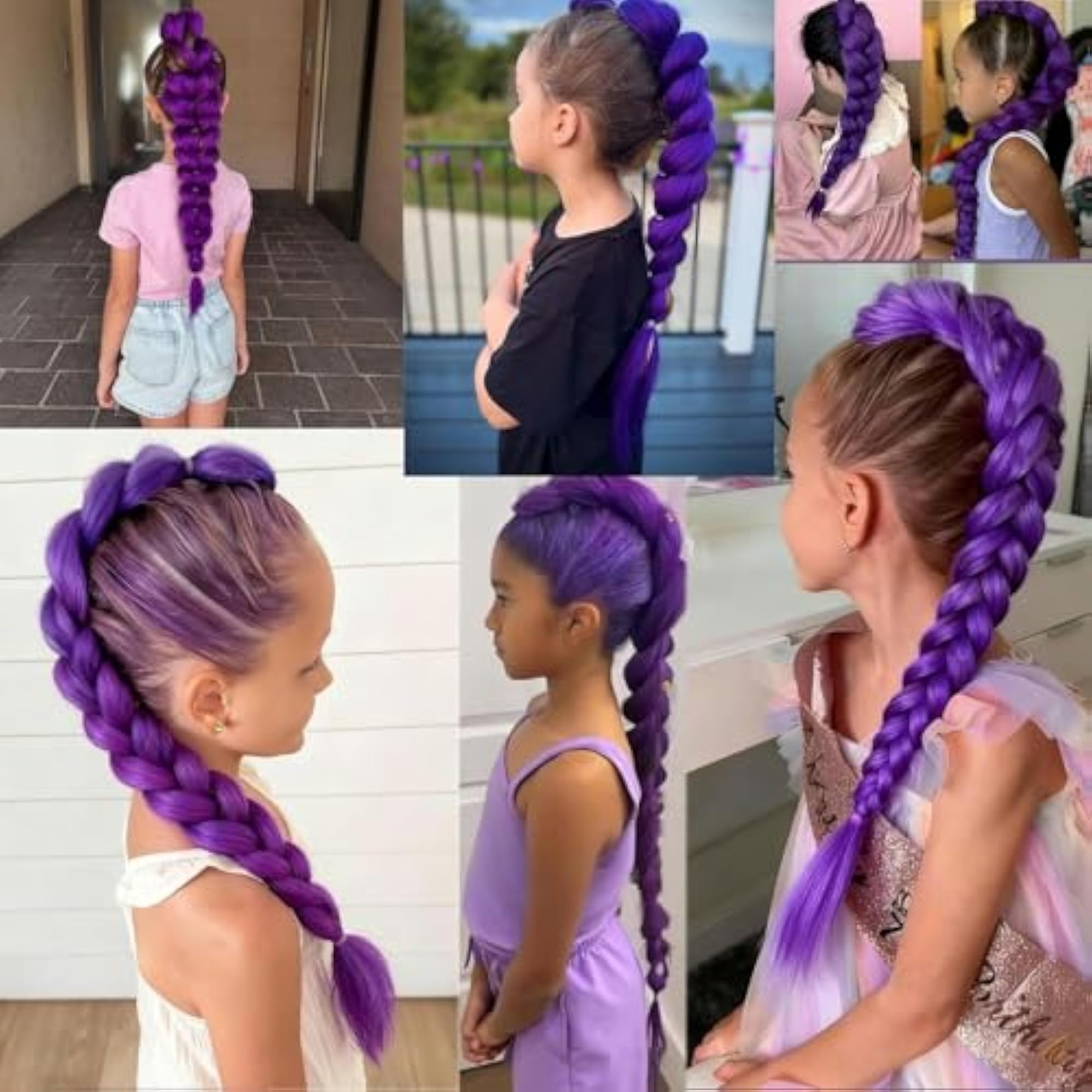 26 Inch Long Purple Braid Ponytail Extensions for Kids