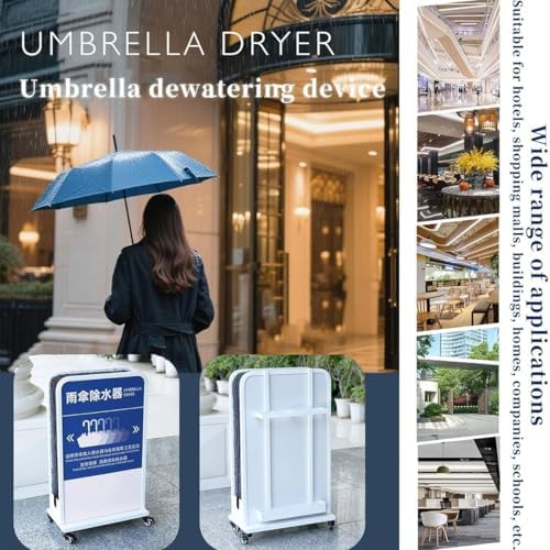 Commercial Wet Umbrella Dryer Stand with Drip Catcher, Rainwater Remover Drying Machine on Wheels, Customizable Logo, Double-Layered Umbrella Rack for Malls & Businesses