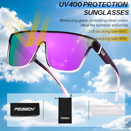 Image of FEISEDY Sunglasses for Women Men, Fashion Mirrored Single Lens Shades | 80s Rave Neon Oversized Sun Glasses, Driving Beach UV400 Sunnies B2996