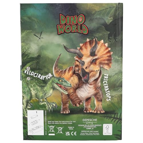 Depesche 12407 Dino World - Tagebuch mit Zahlen-Code und Sound, Buch mit Dinosaurier-Motiven und 80 linierten, bunt illustrierten Seiten