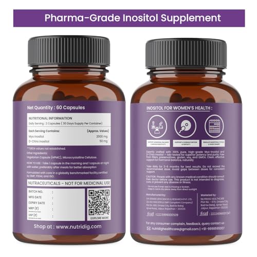 Image of PCOS Supplement For Women | Myo & D-Chiro Inositol - 40:1 Ideal Ratio | High Purity Pharma Grade Ingredients | 2000 Mg Myo-Inositol & 50 Mg D-Chiro-Inositol | For Hormonal Balance, Ovarian Health & Healthy Regular Menstruation | 60 Veg Capsules (Pack of 3) | 3 Months Supply