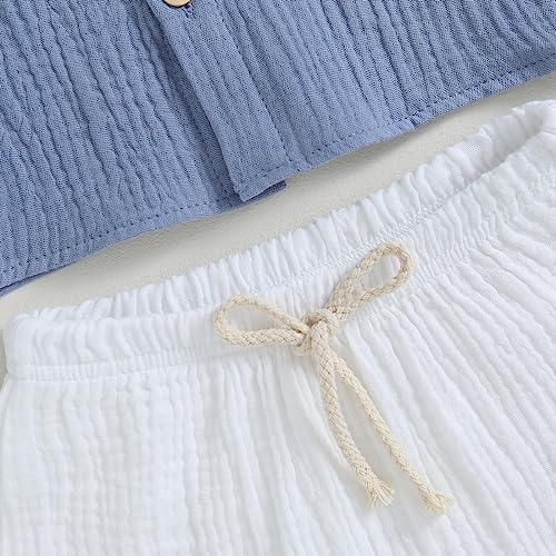 Image of VISGOGO Toddler Boy Linen Outfit Baby Boy Fall Winter Clothes Set Button-Down Shirt Tops Cotton Linen Pants 2PCS