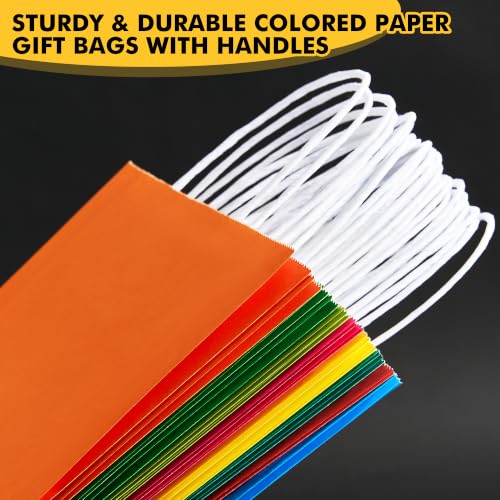 Image of RACETOP 16 Pack Kraft Paper Gift Bags with Handles, 8 Color | 8x4.5x10.8 in, kraft gift bags for birthday, baby shower, wedding, crafts, party, eco-friendly