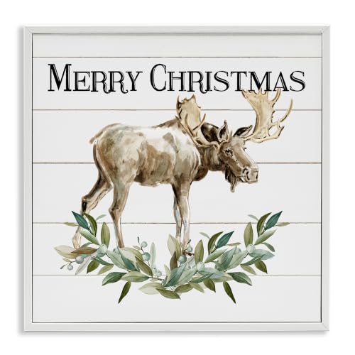 Merry Christmas Moose Laurel Holiday, 12 x 12 Inch Framed Giclée Print