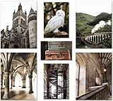 artpin® Moderne Poster Set - Bilder Wohnzimmer Deko Schlafzimmer - Bilderwand ohne Rahmen Schottland Glenfinnan Viadukt Schneeeule Vintage Schloss Gothic (4xA4 & 2xA5) W25