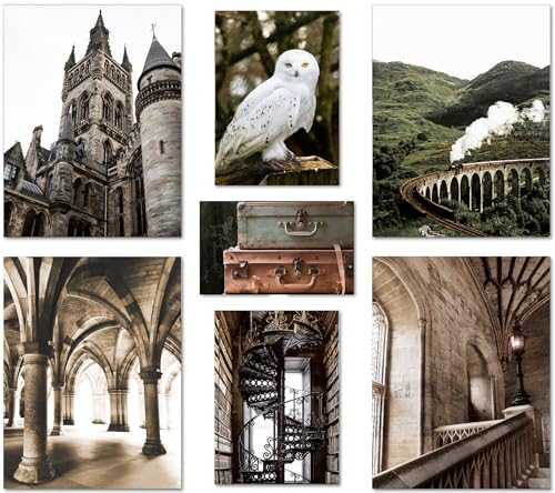 artpin® Moderne Poster Set - Bilder Wohnzimmer Deko Schlafzimmer - Bilderwand ohne Rahmen Schottland Glenfinnan Viadukt Schneeeule Vintage Schloss Gothic (4xA4 & 2xA5) W25