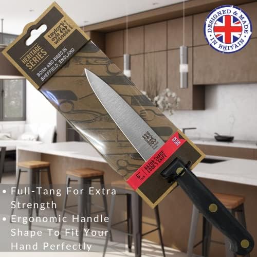 Taylors Eye Witness Made in England Heritage Range Small Cooks Knife - 15cm|6in High Carbon Stainless Steel Razor Sharp, Full Tang Blade. Hard Wearing, Hand Finished, Triple Brass Rivet Handle
