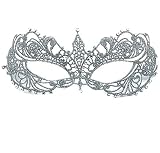 DNHCLL Party Lace Mask Halloween Half Face Styling and Sexy Costume Party Mask (Silver)
