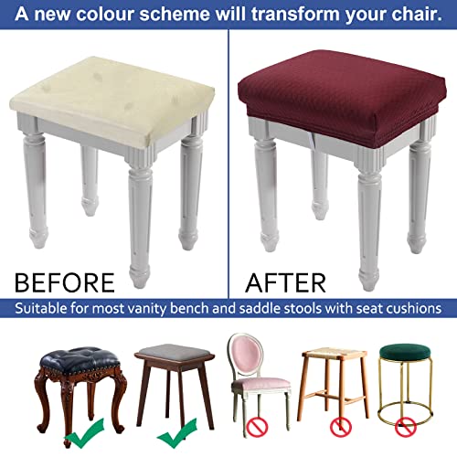 Image of 4 pcs Vanity Stool Bench Covers, Luxury Crease-Resistant Jacquard Fabric Saddle Bar Stool Slipcovers Stretch Washable, (Rectangle, 4 Counts, Burgundy)