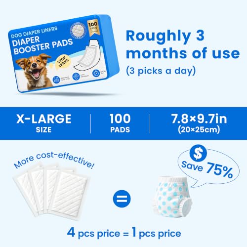 Image of Disposable Dog Diaper Liners Booster Pads for Male & Female Dogs - 100ct | Diaper Inserts fit Most Washable Dog Wraps and Belly Bands,X-Large