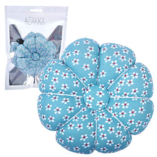 eZAKKA Wrist Pin Cushions Sewing Needle Cushion Holder Band Wearable Pincushions for Sewing (Old Blue Flower)