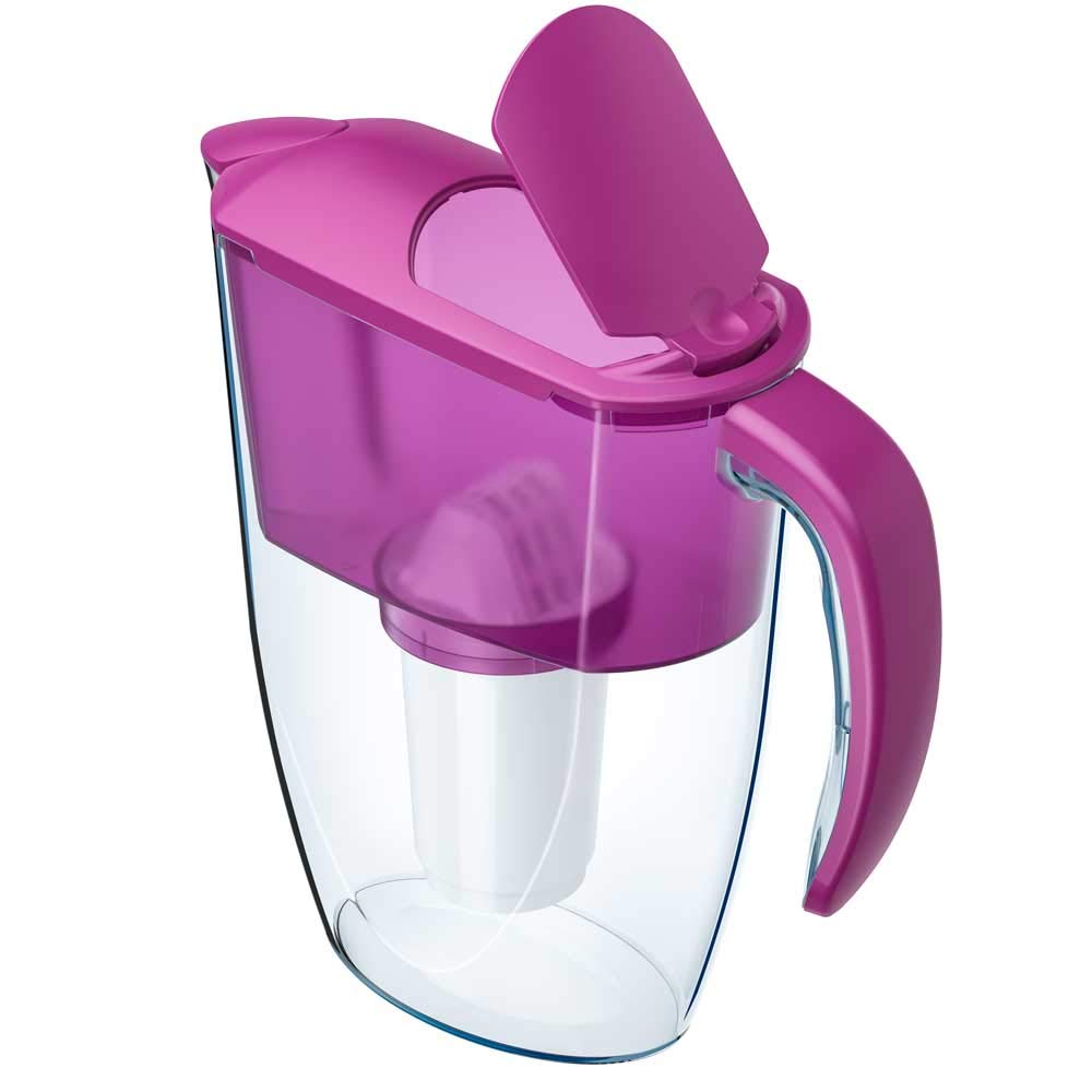 AQUAPHOR Smile Water Filter Jug with lid open, showing filter compartment