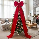 JINITAIMEI Moños para Arbol de Navidad, Arcos Rojos para árbol de Navidad, 20x71 Pulgadas Lazo Grande de Terciopelo Rojo...