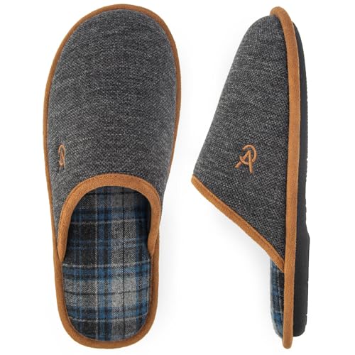 VeraCosy Men's Knitted Scottish Slippers with Soft Memory Foam Non Slip Indoor Rubber Sole