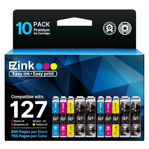 E-Z Ink Remanufactured Ink Cartridges Replacement for Epson 127 T127 to use with NX530 625 WF-3520 WF-3530 WF-3540 WF-7010 WF-7510 7520 545 645 (4 Large Black, 2 Cyan, 2 Magenta, 2 Yellow) 1