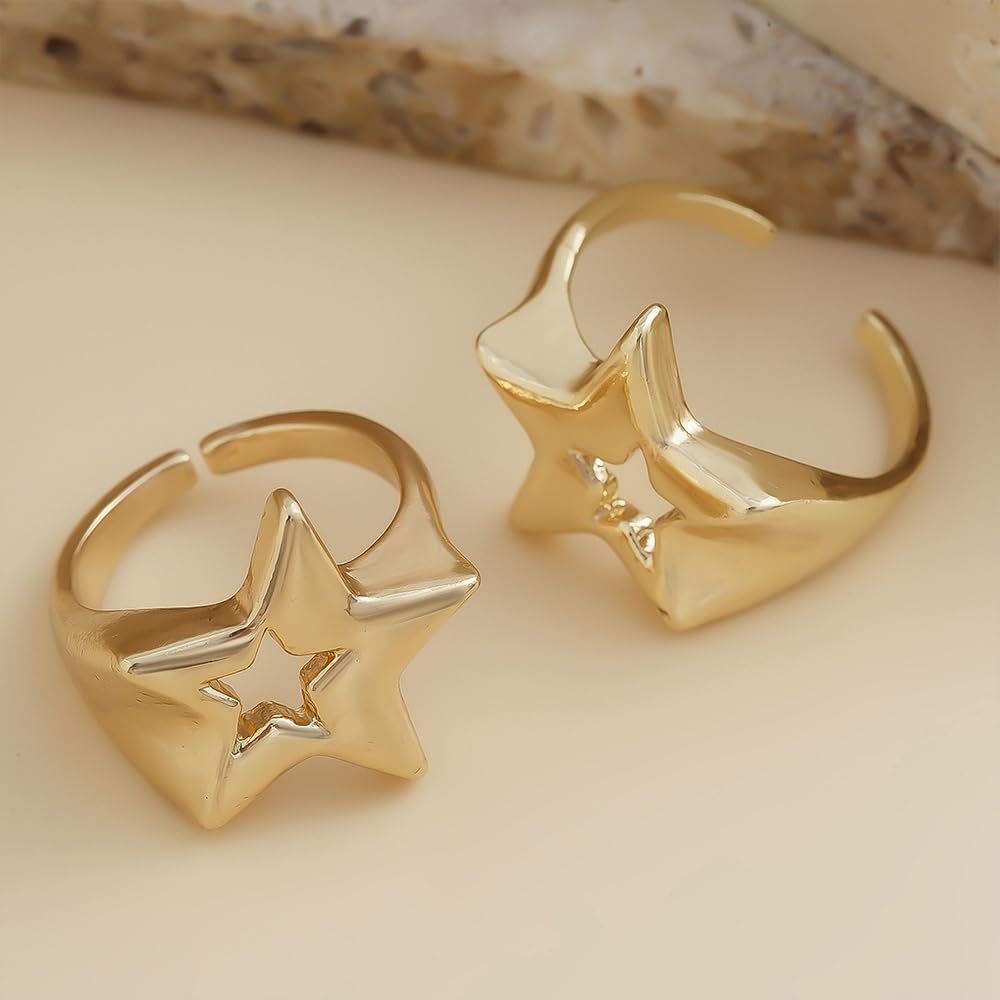 Anillo de estrella de oro para mujeres y hombres, accesorios de joyería Y2K, juego de anillos de nudillos con estrellas gruesas y punk, Metal, Sin piedras preciosas 5