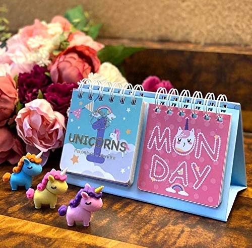 (1 pcs) Unicorn Theme Desk Cale-ndar, Daily Date Universal Calendar, 12 Months Calen-dar for Kids Girls, Spiral Foldable Flip Calendar