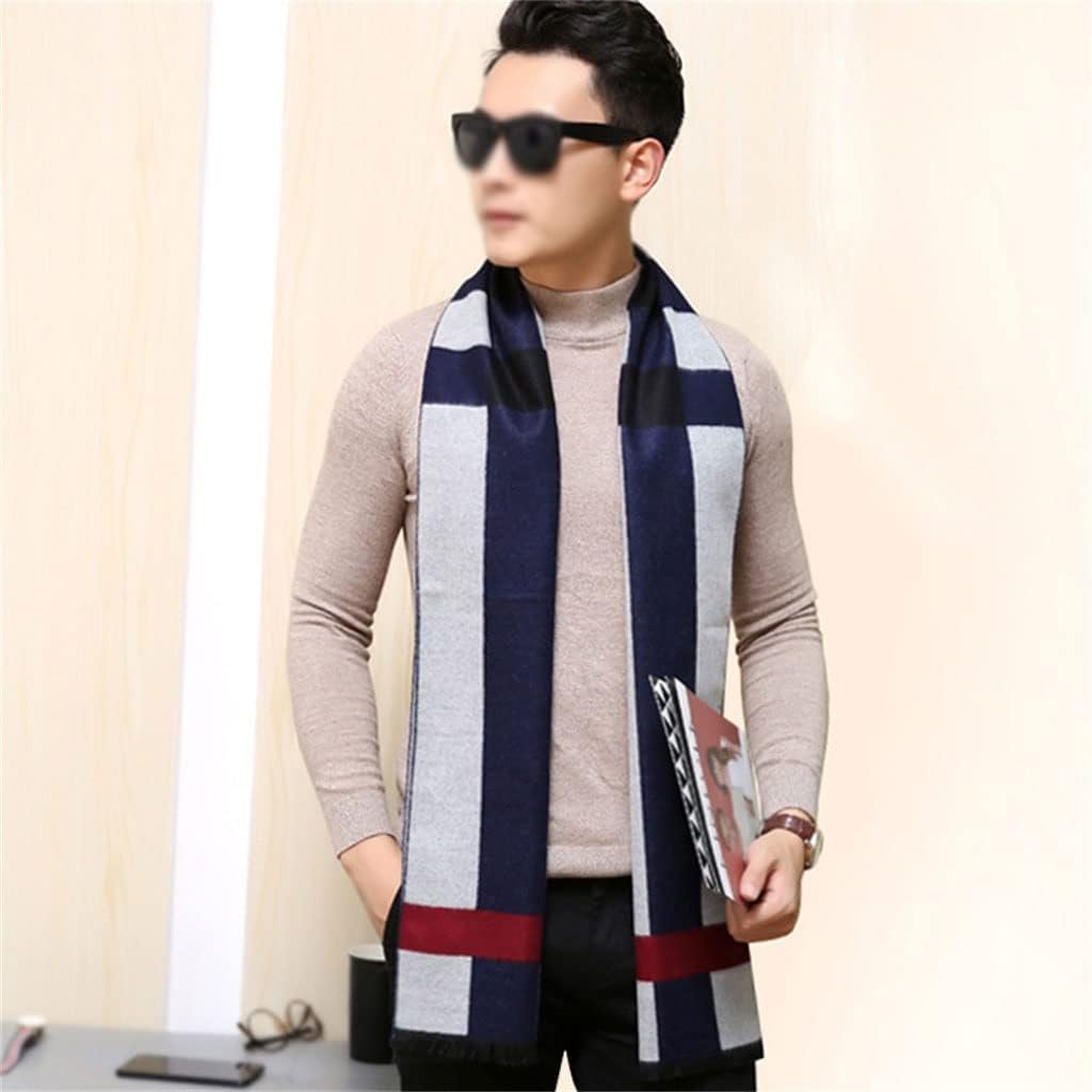 1pcs Men's Scarf Winter Korean Version of The Plaid Scarf Men's Thickened Warmth Imitation Cashmere Scarf(D)