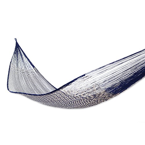 NOVICA Blue Purple Cotton Hand Woven Mayan Rope 2 Person XL Hammock, Ocean