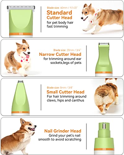 Unibono Dog Grooming Clippers Kit, All-In-One Low Noise Paw Trimmer Electric Puppy Clippers Rechargeable Cordless Ipx7 Waterproof Cat Claw Trimmer Nail Grinder For Small To Medium Pets #TOP1