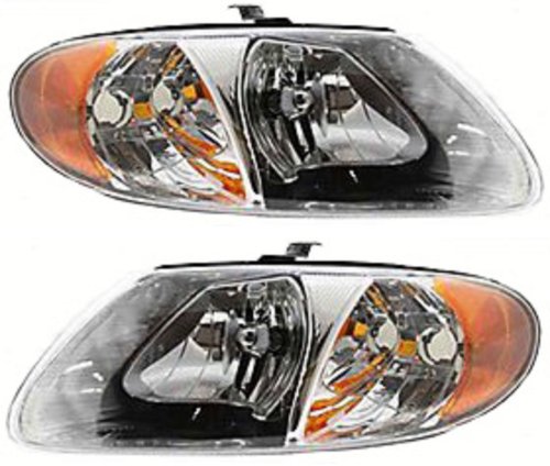 DSA CH2503129 CH2502129 Headlight Pair Replacement For Dodge Caravan Plastic Lens With Bulbs