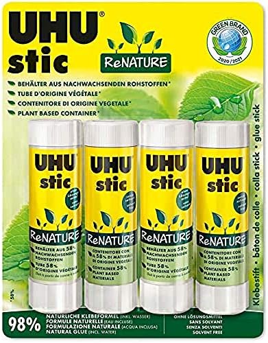 UHU Stic ReNATURE 4 x 40g Eco Friendly Solvent Glue Stick in a Renewable Resource Packaging