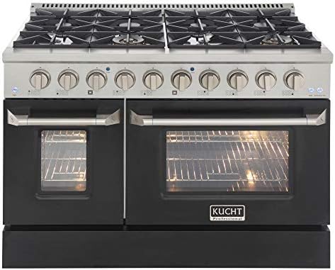 Kucht KNG481-K 48 Inches 8 Burners and Double Oven Gas Range in Stainless Steel and Black Oven Doors