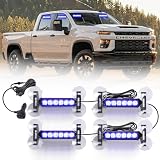Tiannor 4X 6.1 inch Blue Emergency Strobe Police Lights 24 LED Waterproof Hazard Warning Flashing Safety Dash Front/Rear/Side Windshield Lights for Cop Firefighter Ambulance Vehicles Trucks Car