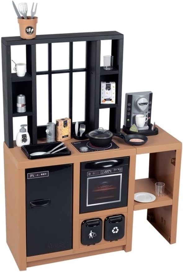 Kitchen Loft โ Urban Style Kitchen Includes 32 Accessories, Stylish Shelving, Play Crockery and Cutlery. Ideal Educational Interactive Gift for a Little Chef