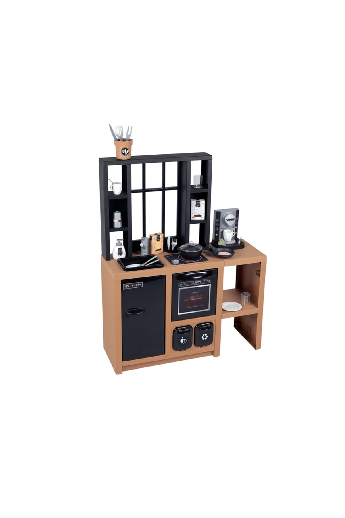 Smoby -Cocina Infantil Loft, Diseño Industrial, Amplias Funciones de Juego, Área Cocina, Fregadero, Horno, Nevera, Máquina Café, 32 Accesorios, Juguete Niños Niñas A Partir de 3 años (7600312600)