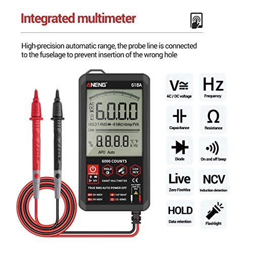Loijon Multímetro digital de faixa automática com continuidade audível Multímetro retroiluminado RMS