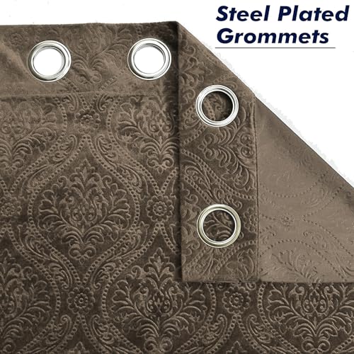 Image of IVAZA Velvet Fabric Emboss Door Curtains 8 Feet Set of 2| Panel Thick Curtains for Home and Office Decor | Eyelet Grommet Bohemian Curtains for Living Room Kitchen Hall, (4x8 Ft, Brown